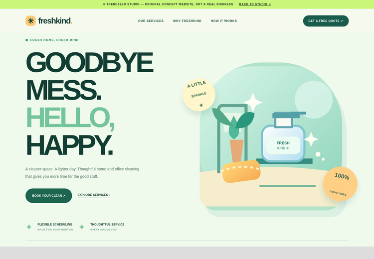 Preview of Freshkind cleaning service demo